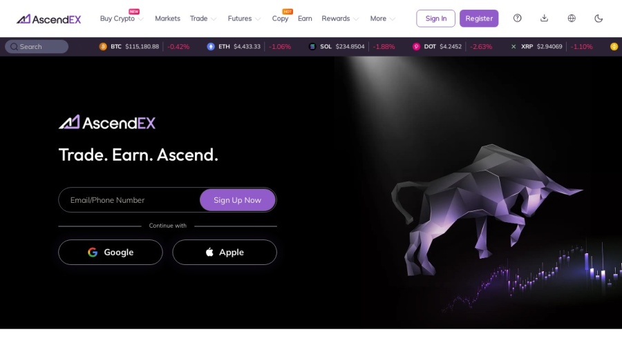 Screenshot of ascendex.com