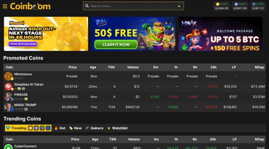 Screenshot of coinboom.net