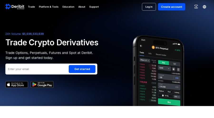Screenshot of deribit.com