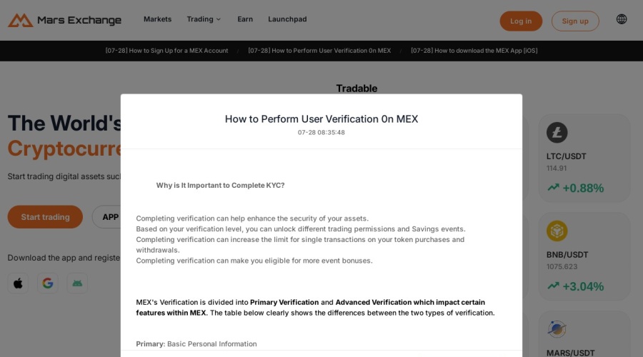 Screenshot of mex.live