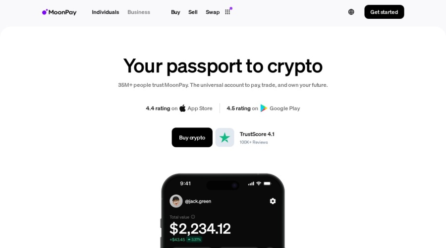 Screenshot of moonpay.com