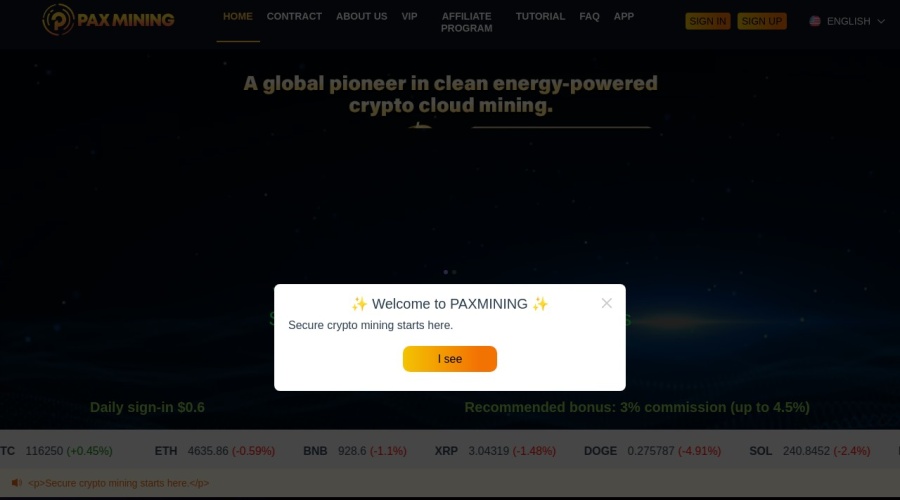 Screenshot of paxmining.com