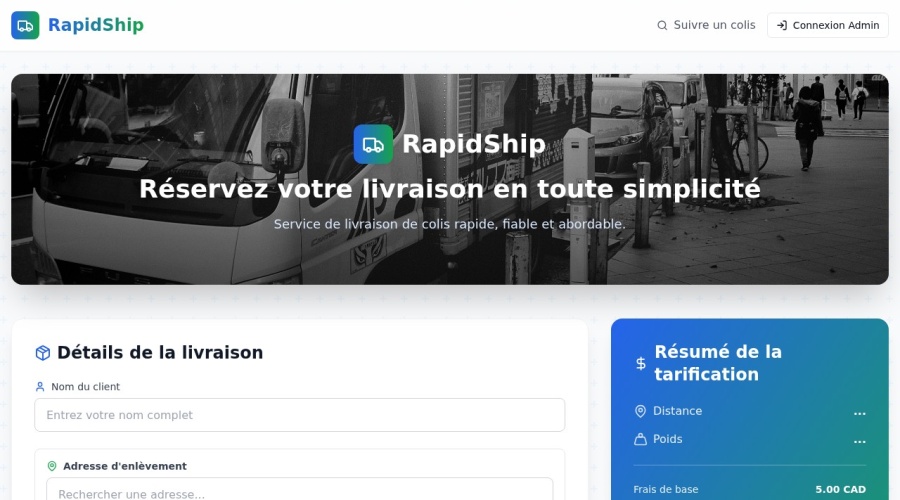 Screenshot of rapidship.net