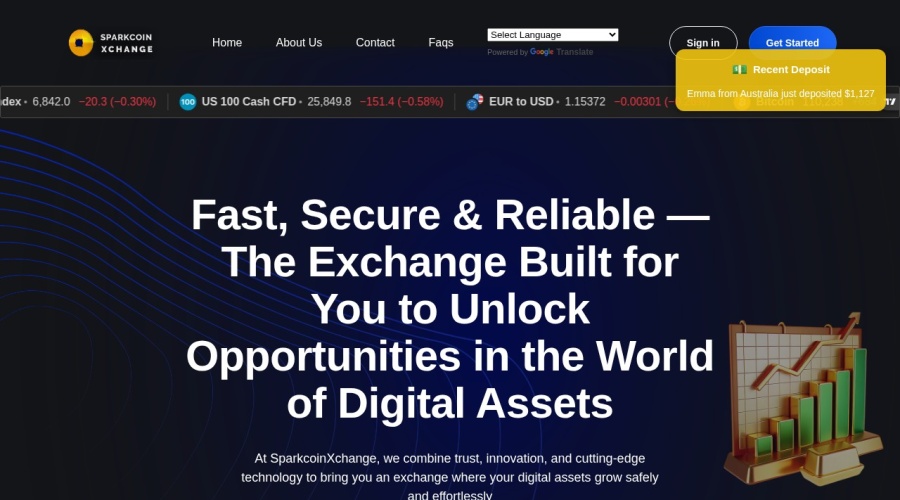 Screenshot of sparkcoinxchange.com