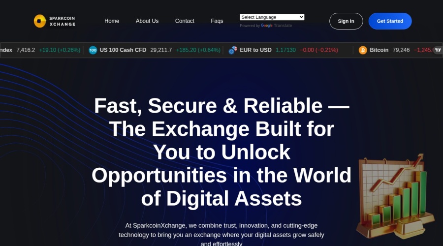 Screenshot of sparkcoinxchange.com