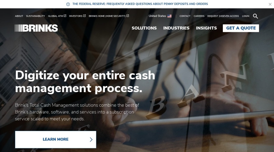 Screenshot of us.brinks.com